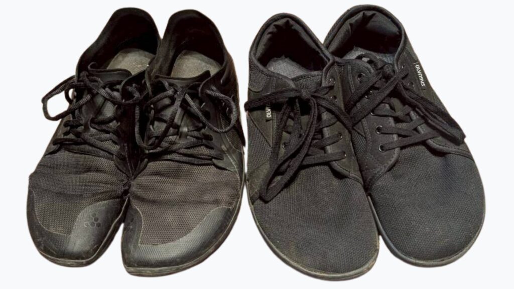SAGUAROカジュアルシューズとVivobarefootのPrimus Lite IIIの実物比較写真